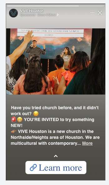Instagram ad for churches